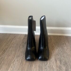 Cider Black Faux Leather Chunky Heel Square Toe Ankle Boots US 8.5 EU 39